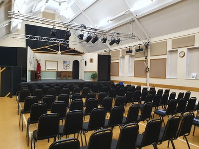 Hall laid out theatre style for Quaintwood Players